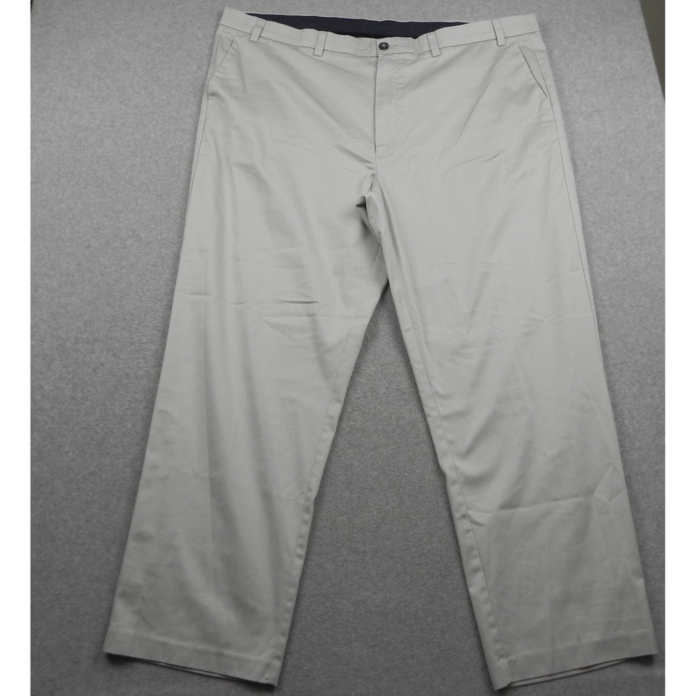 Roundtree & Yorke Pants Mens 48x32 Classic Total Flex Ivory Khakis Flat Front